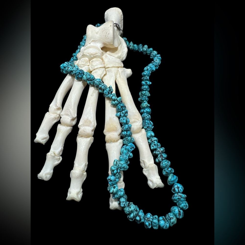 Vintage Native American Sterling Silver Chunky Turquoise Layering Necklace 25”